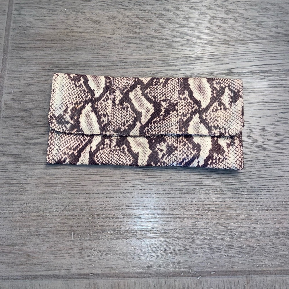 Faux Snakeskin Leather Rectangular Flap Over Clut… - image 2
